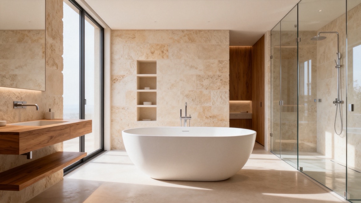 Modern Luxury Bathroom With Freestanding Bathtub Modern Luxury Bathroom With Freestanding Bathtub