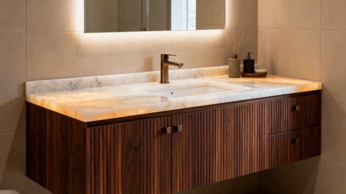 Resin Stone Top With Dark Walnut Vanity Resin Stone Top With Dark Walnut Vanity