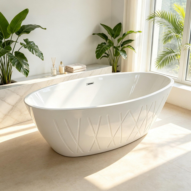 Decorative Stripe Acrylic Freestanding Bathtub