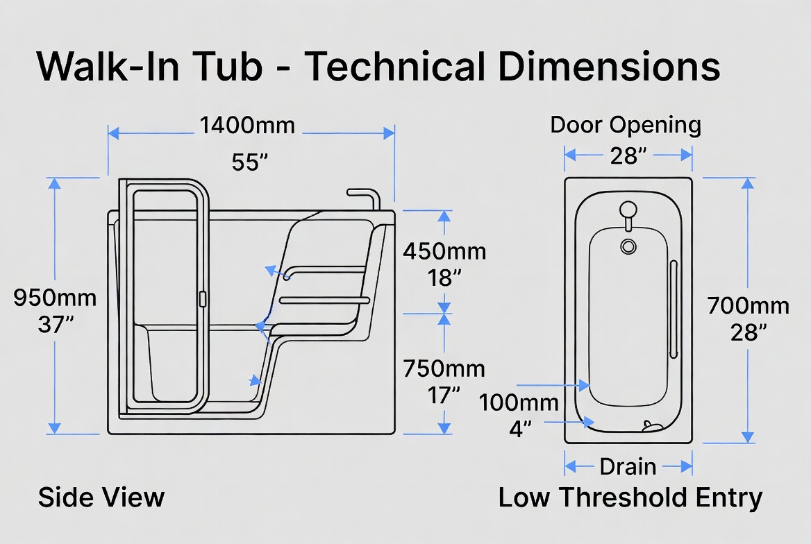 Walk In Tub Dimensions Diagram