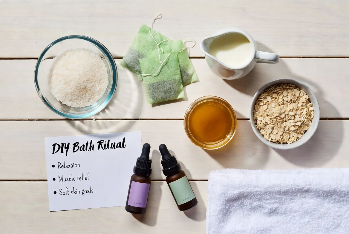 DIY Bath Recipe Ingredients Flatlay