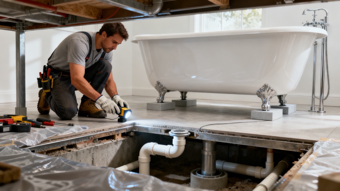 Freestanding Bathtub Drain Connection Inspection