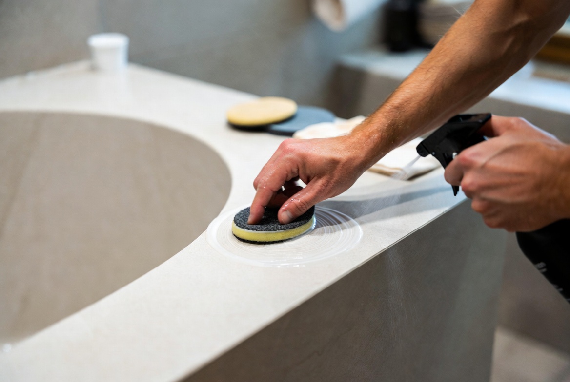 Wet Sanding Solid Surface Bathtub Wet Sanding Solid Surface Bathtub