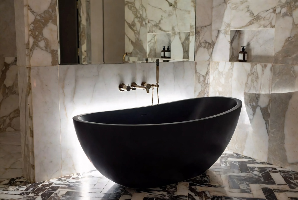 Black Bathtub In Luxury Hotel Suite