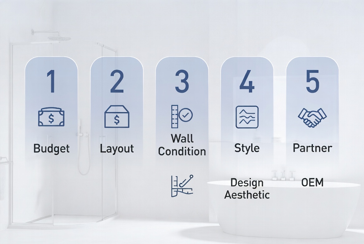 Shower Door Selection Steps Pasos para elegir la puerta de la ducha