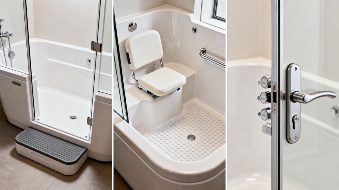 Walk In Bathtub Accessibility Details Detalles de accesibilidad a la bañera sin cita previa