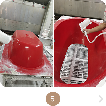 Spray gel coat on the moulds in dust free workshop