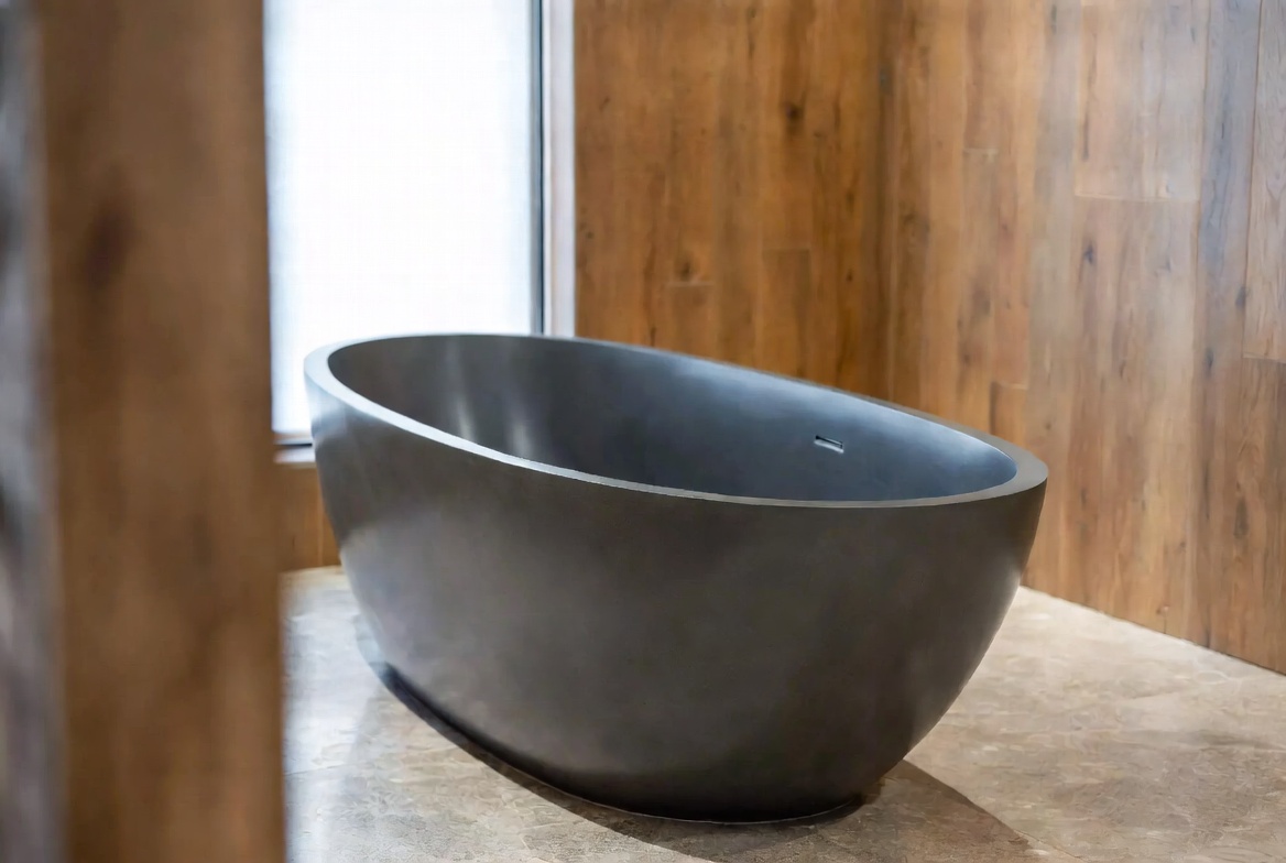 Grey Bathtub In Modern Spa Bathroom