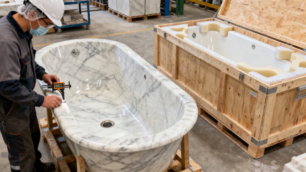Marble Bathtub Quality Inspection and Export Packaging