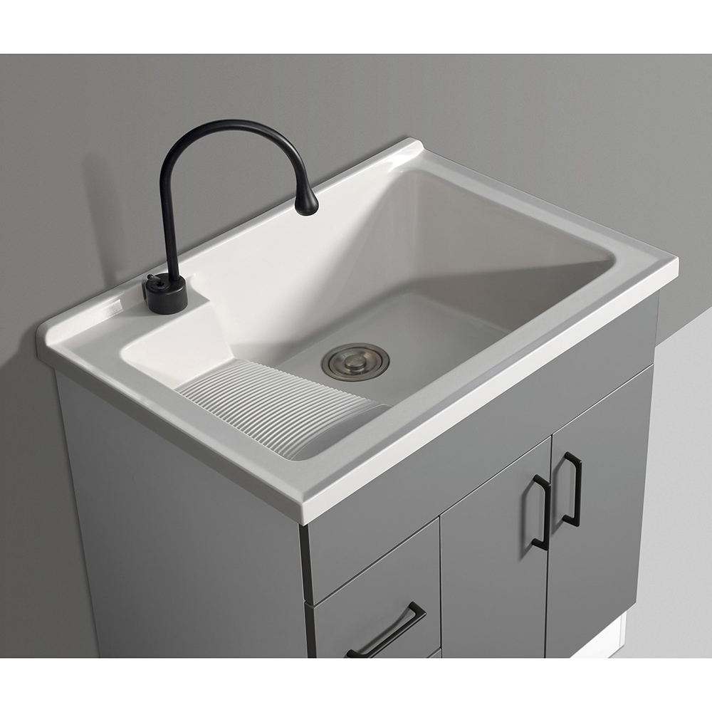 Glossy White Solid‑surface Laundry Cabinet