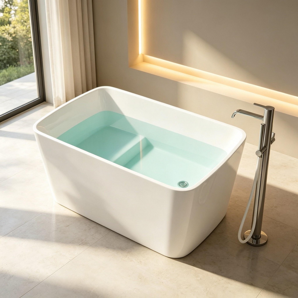 Small Freestanding Acrylic Bathtub with Integrated Seat